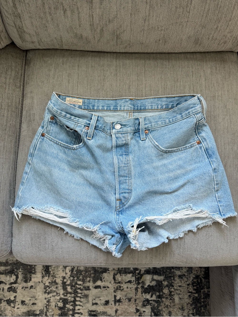 Levi's Light Wash Frayed Hem Denim Shorts